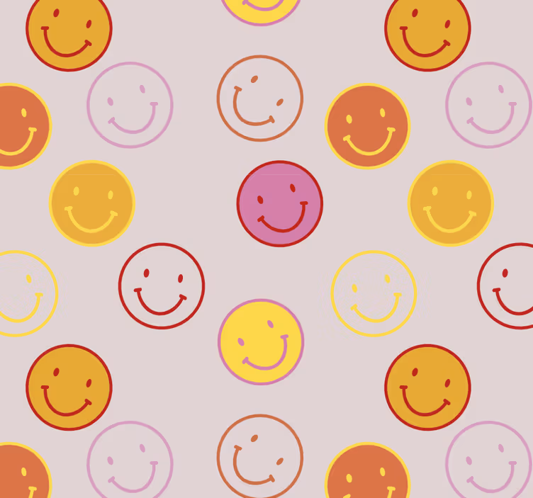 Papel pintado juvenil caras sonrientes  en rosa y amarillo - TenVinilo