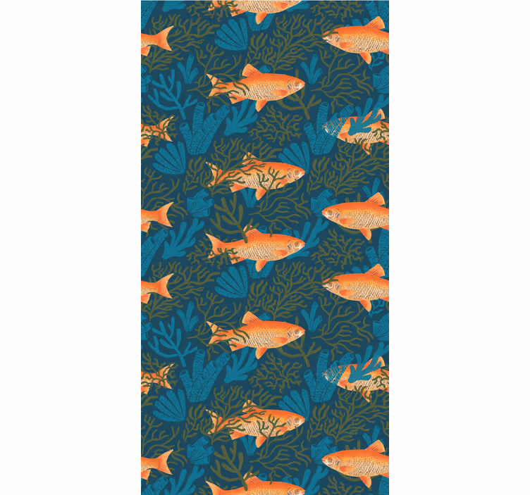 Papel pintado peces motivo realista azul y naranja. - TenVinilo