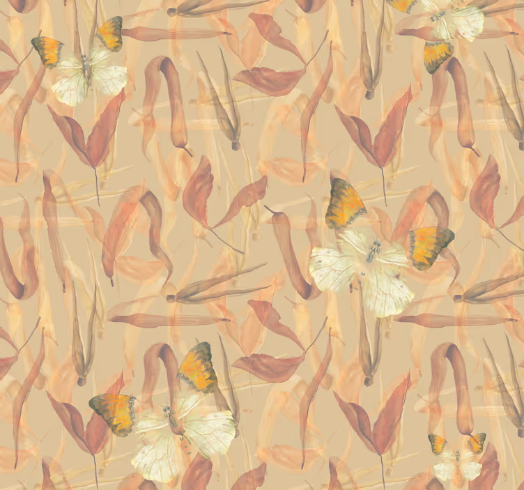 Papel pintado salón mariposas y hojas secas - TenVinilo