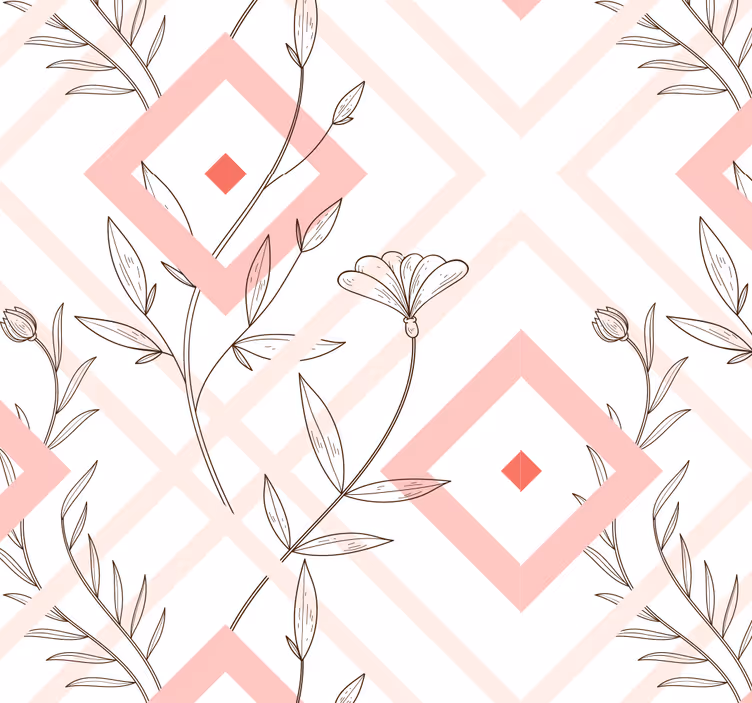 Papel pintado salón formas de diamantes florales - TenVinilo