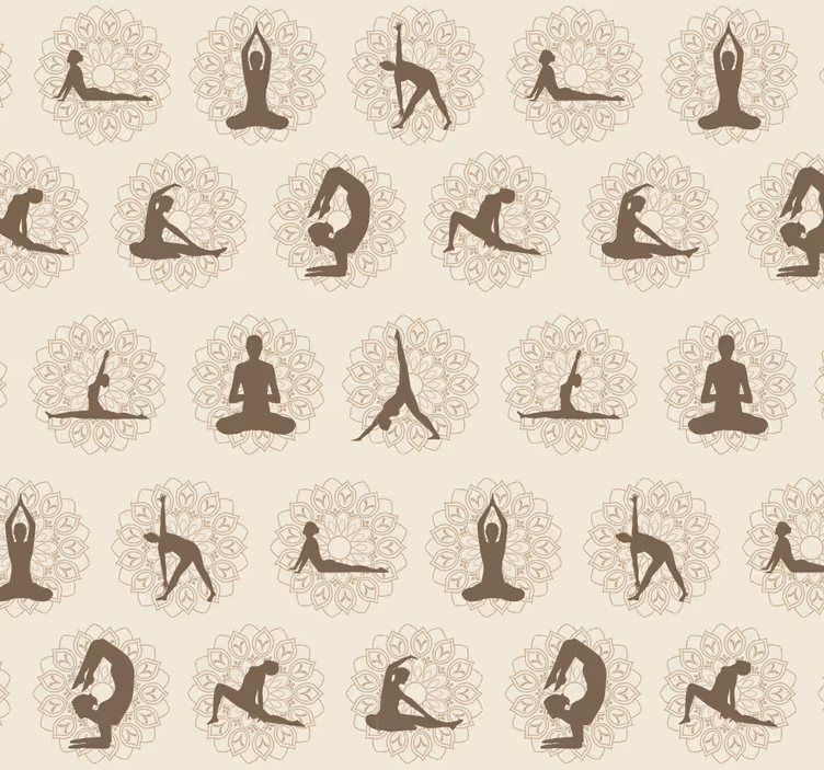 Papel pintado beige iconos marrones de yoga - TenVinilo