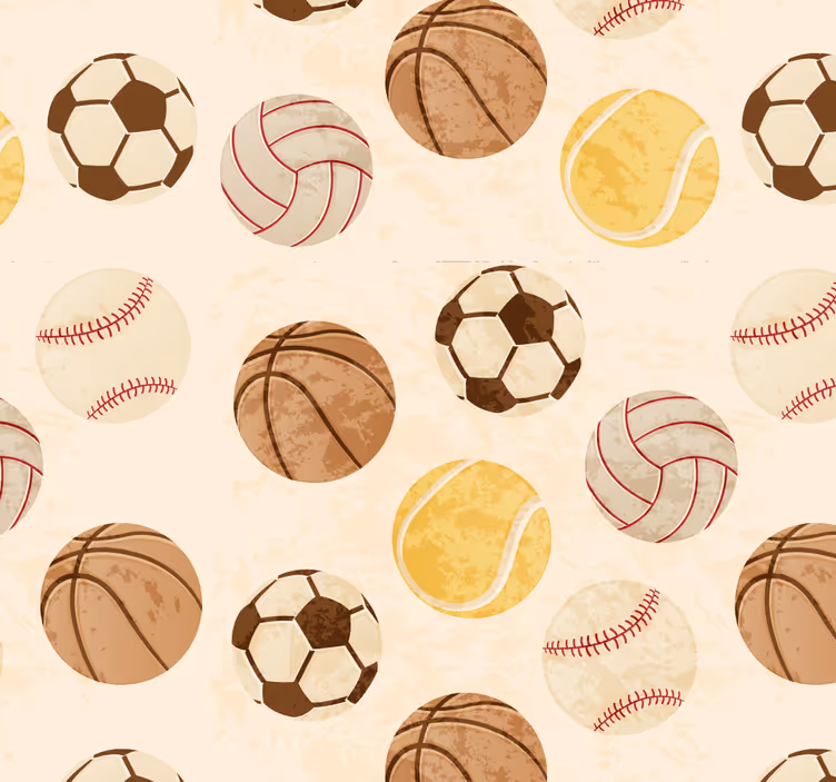 Papel pintado juvenil vintage pelotas deportes - TenVinilo
