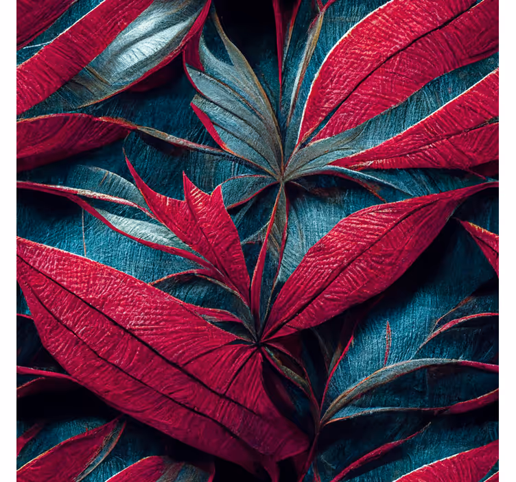 Papel pintado 3D salón hojas tropicales floreciendo - TenVinilo