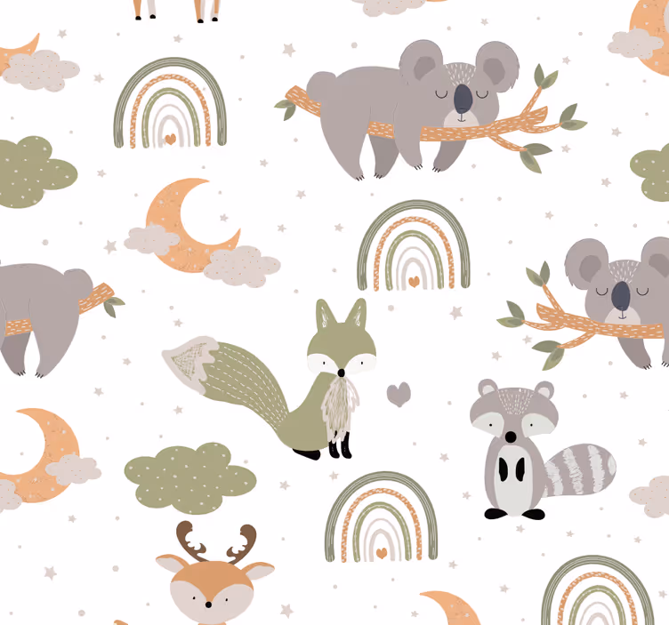 Papel pintado bebé patrón de animales escandinavo - TenVinilo