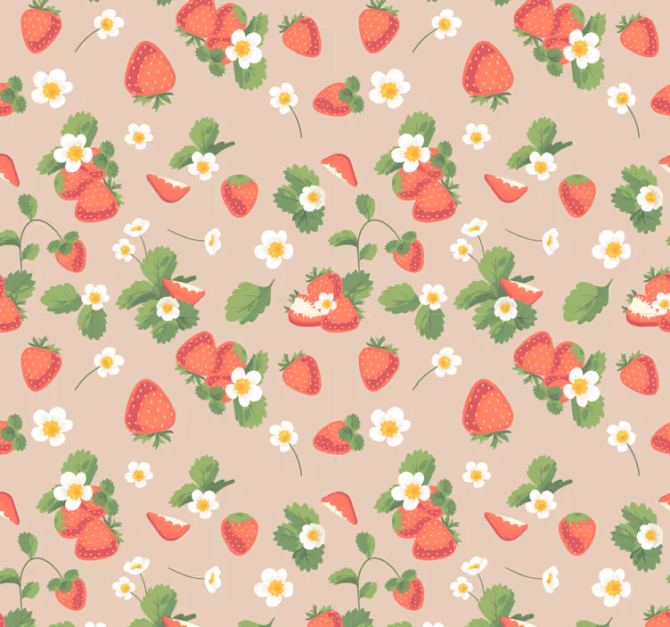papel pintado para comedor fresas y flores - TenVinilo