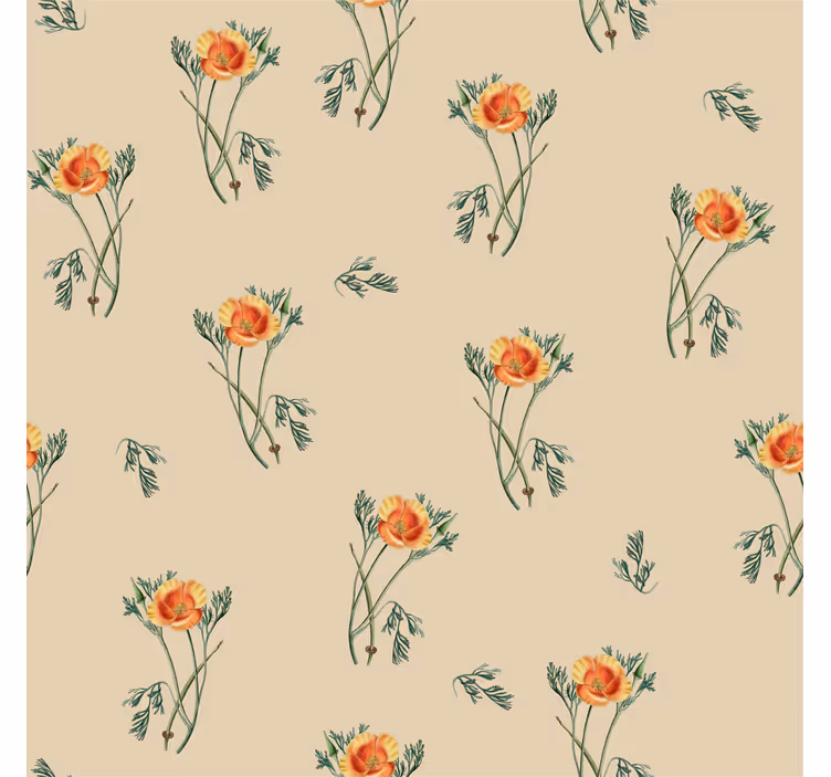Papel pintado flores amapolas fondo beige - TenVinilo