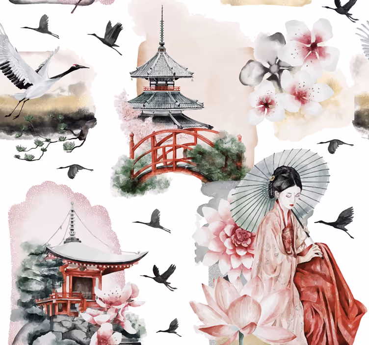 Papel pintado cabecero japón - TenVinilo