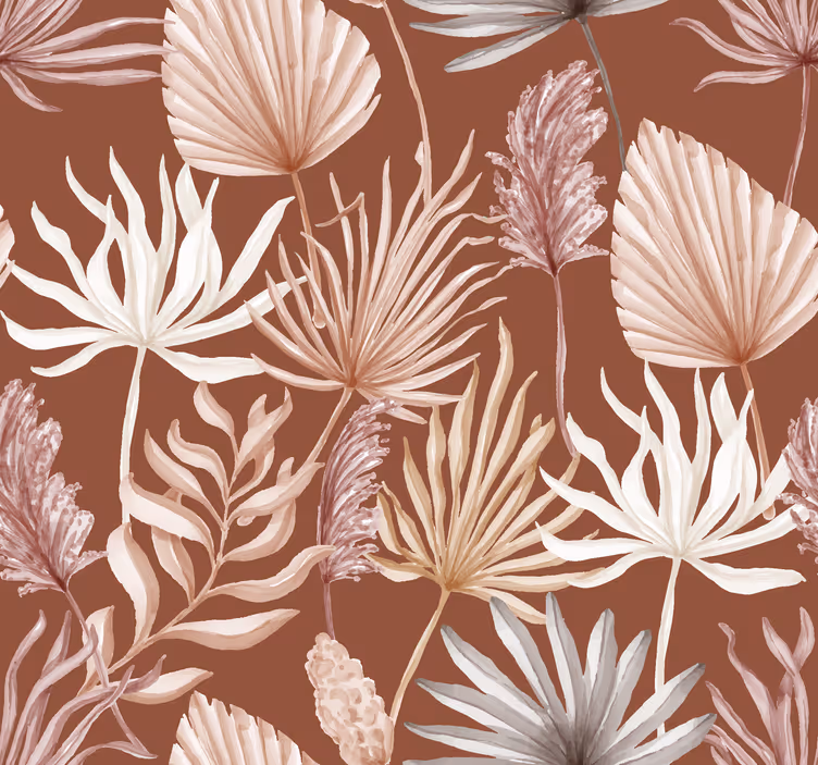 Papel pintado salón tonos terracotta hojas monstera - TenVinilo