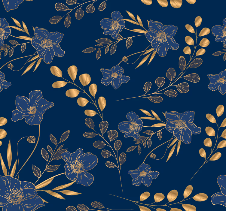 Papel pintado salón patrón de flores doradas - TenVinilo