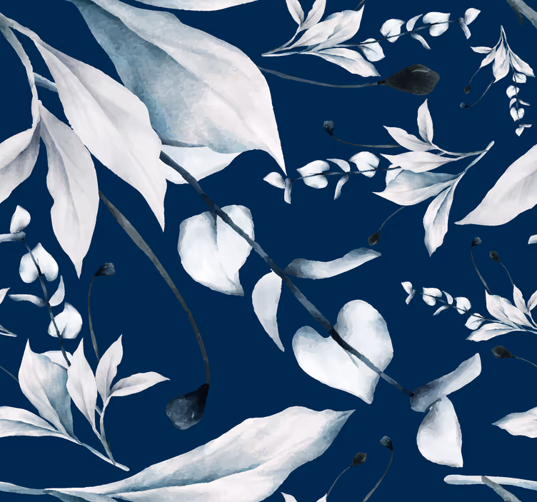 Papel pintado salón hojas blancas - TenVinilo