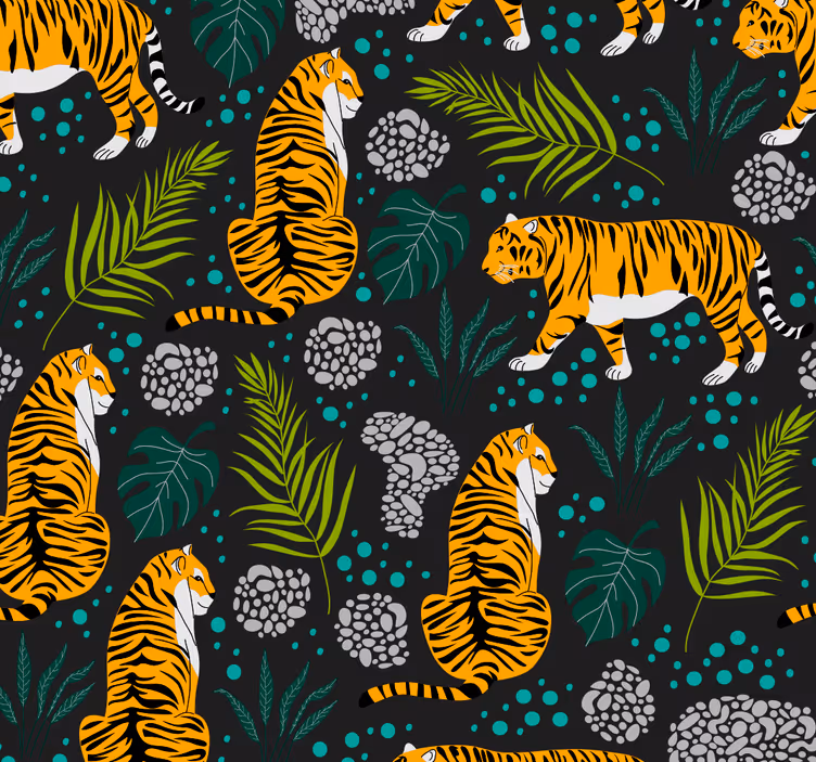 Papel pintado animal patrón de tigre tropical - TenVinilo
