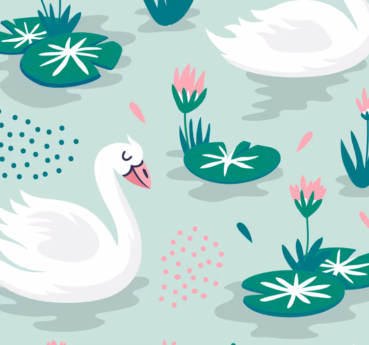 Papel pintado animal patrón del lago de los cisnes - TenVinilo