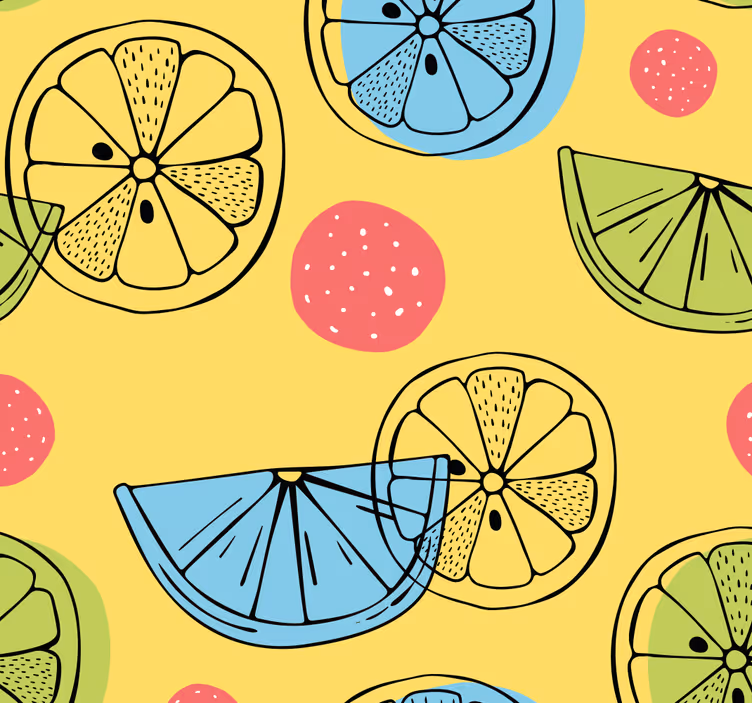 Papel pintado cocina patrón de rodajas de cítricos - TenVinilo