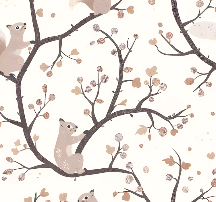 Papel pintado bebé patrón de ardillas beige - TenVinilo