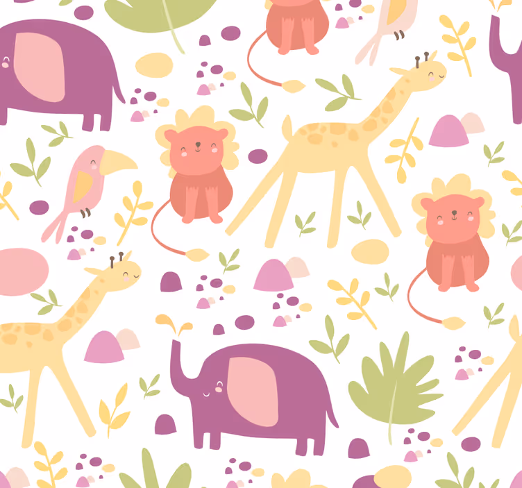 Papel pintado bebé animales felices en colores pastel - TenVinilo