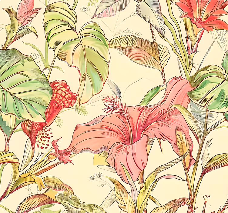 Papel pintado hojas patrón de flores inglesas - TenVinilo