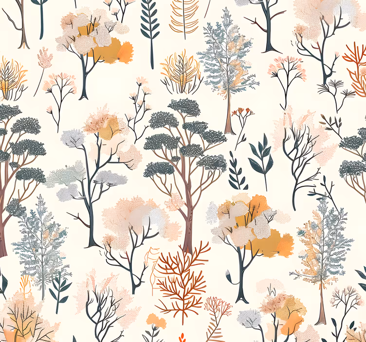 Papel pintado paisaje patrón de árboles - TenVinilo