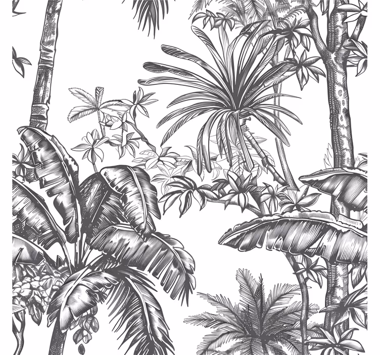 Papel pintado cabecero patrón de selva gris - TenVinilo