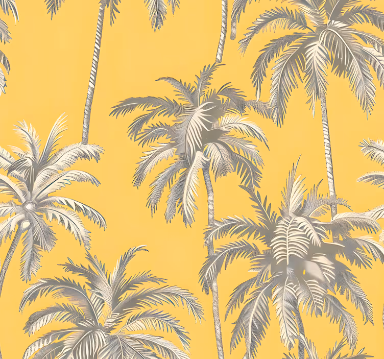 Papel pintado amarillo diseño de palmeras - TenVinilo