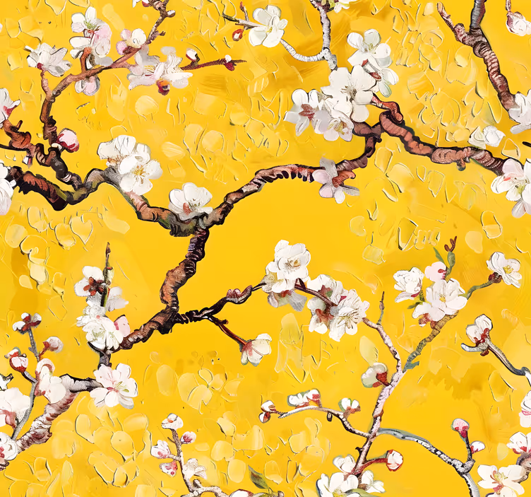 Papel pintado amarillo patrón floral de primavera - TenVinilo