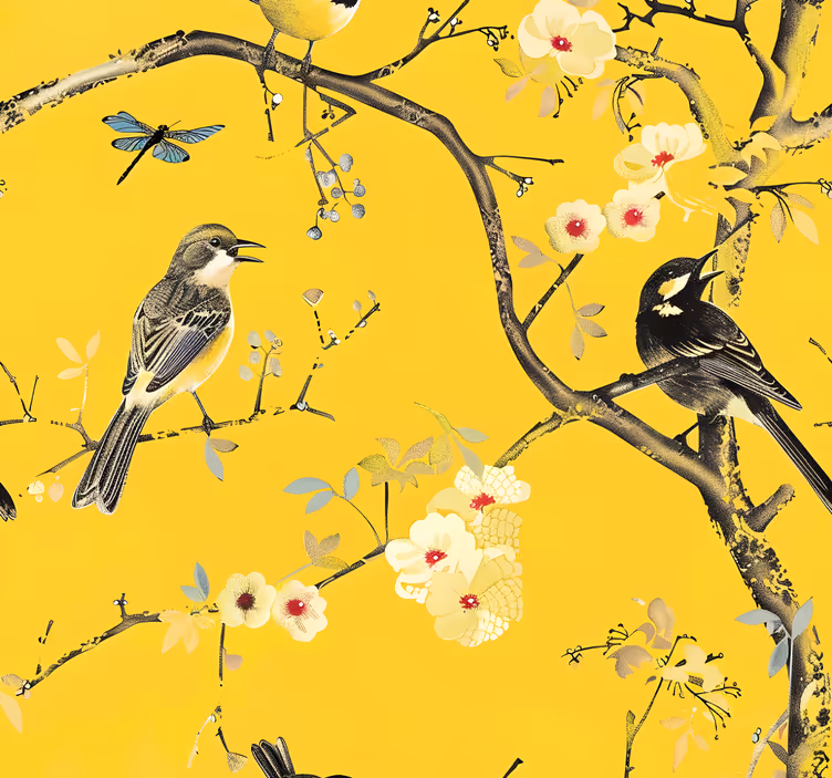 Papel pintado amarillo diseño de primavera - TenVinilo