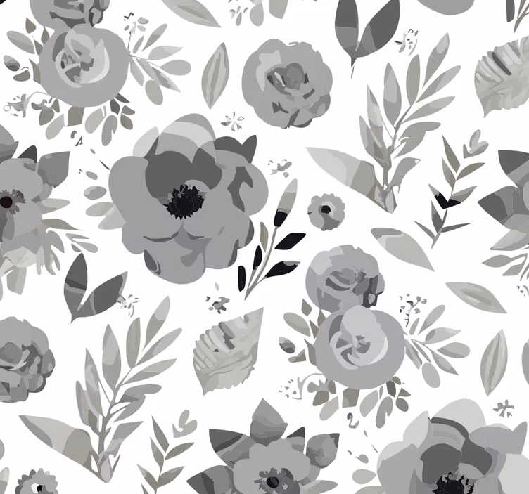 Papel pintado gris flores de acuarela - TenVinilo