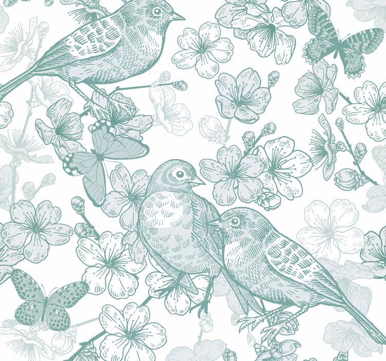 Papel pintado pájaros motivo floral aviar - TenVinilo