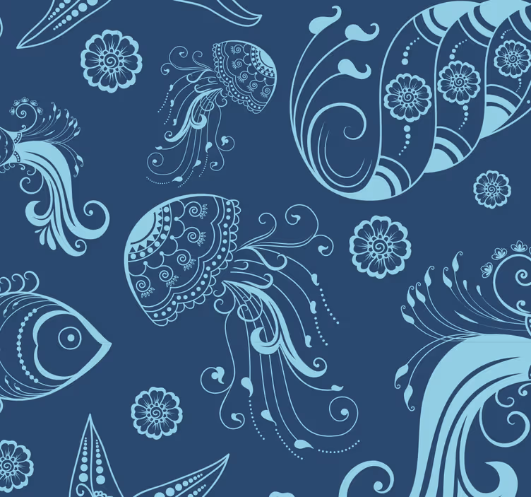 Papel pintado peces motivos de bocetos marinos - TenVinilo