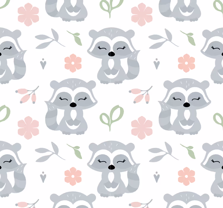 Papel pintado animales lindos mapaches - TenVinilo