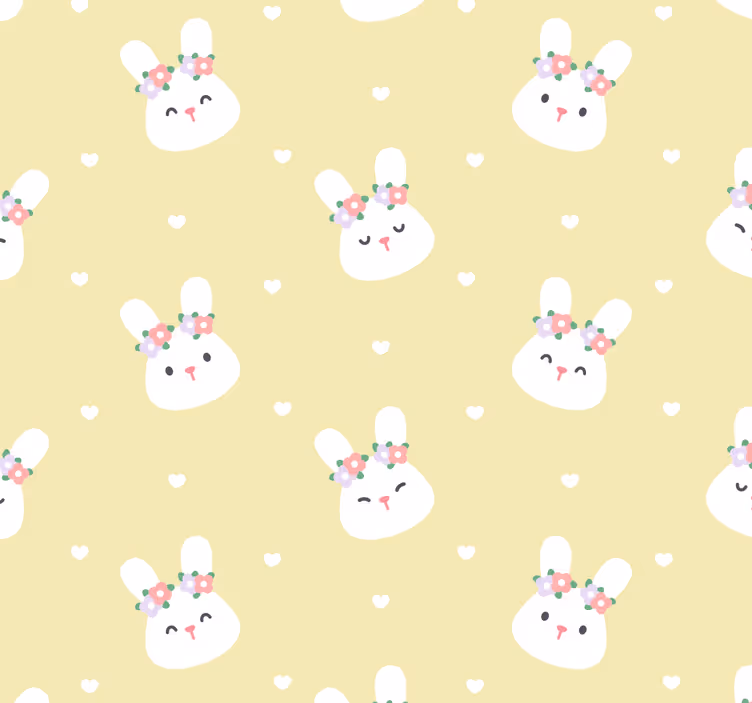 Papel pintado animal conejitos blancos con flores - TenVinilo