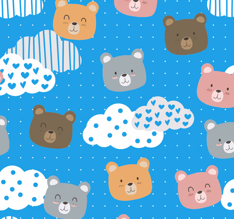 Papel pintado gatos patrón de paisaje de nubes de oso - TenVinilo