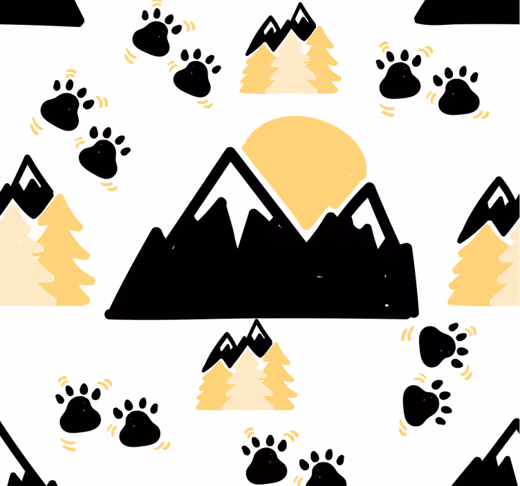Papel pintado bebé montañas y huellas de perros - TenVinilo