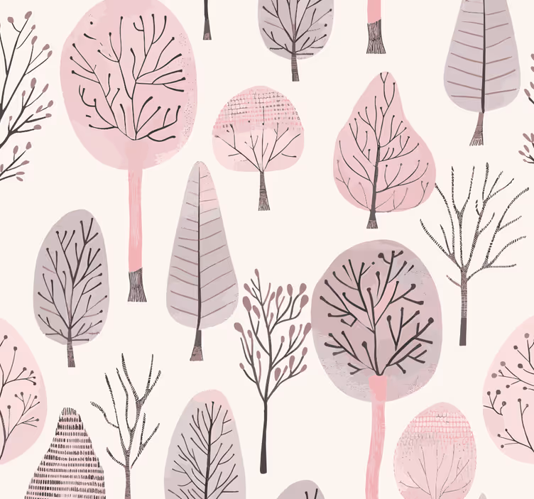 Papel pintado rosa árboles nórdicos - TenVinilo
