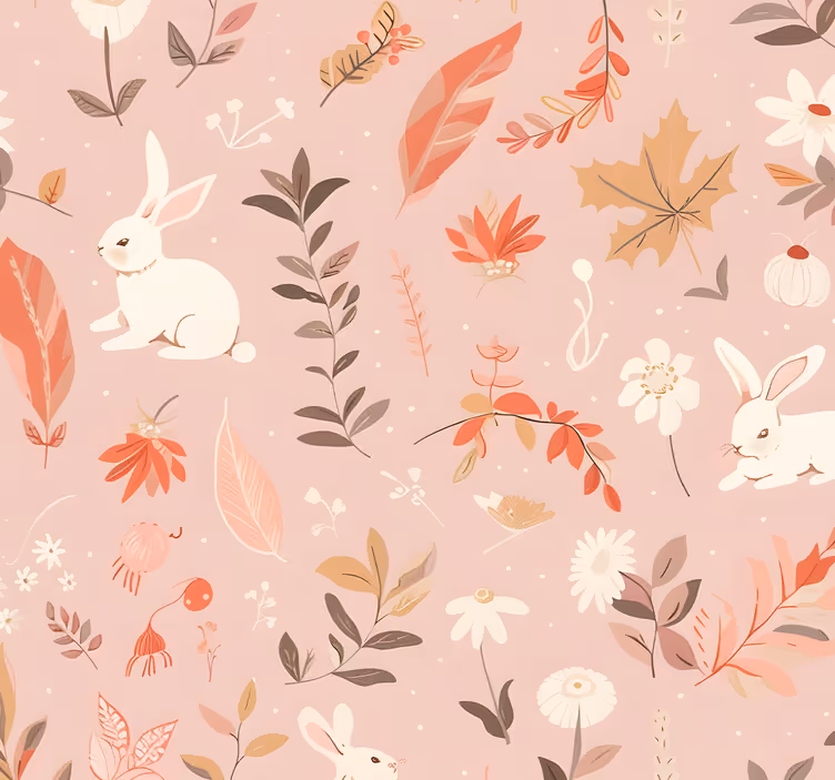 Papel pintado rosa diseño de bosque de otoño - TenVinilo