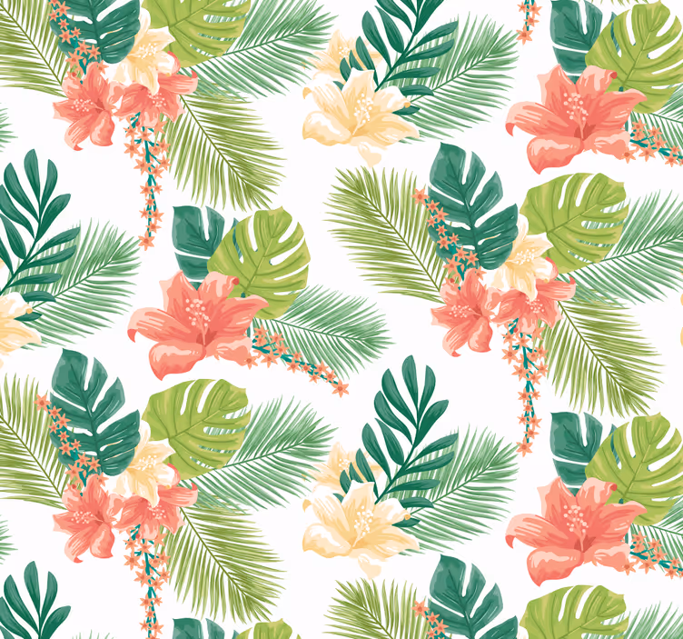 Papel pintado naturaleza floración de follaje tropical - TenVinilo