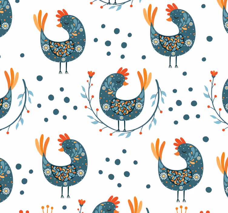Papel pintado animal motivo de gallo folklórico - TenVinilo
