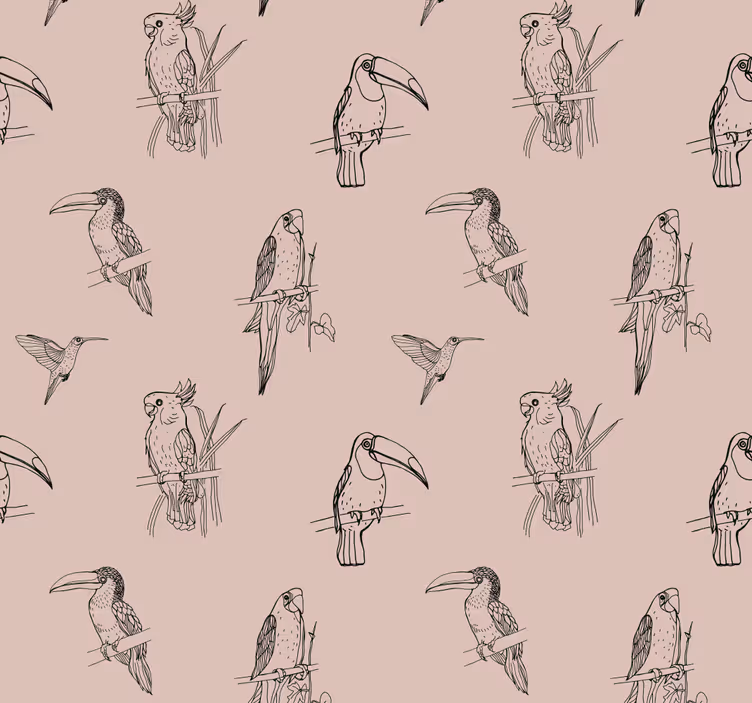 Papel pintado pájaros motivo de dibujo aviar - TenVinilo