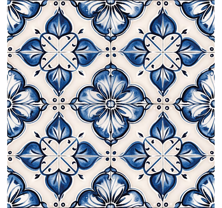 Papel pintado azulejos florales azules - TenVinilo
