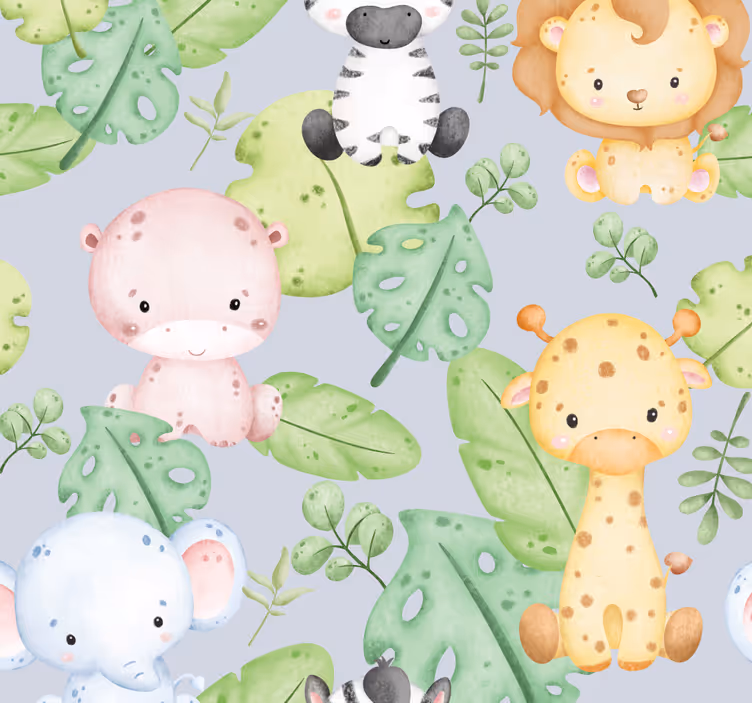 Papel pintado animales diseño de bebé - TenVinilo