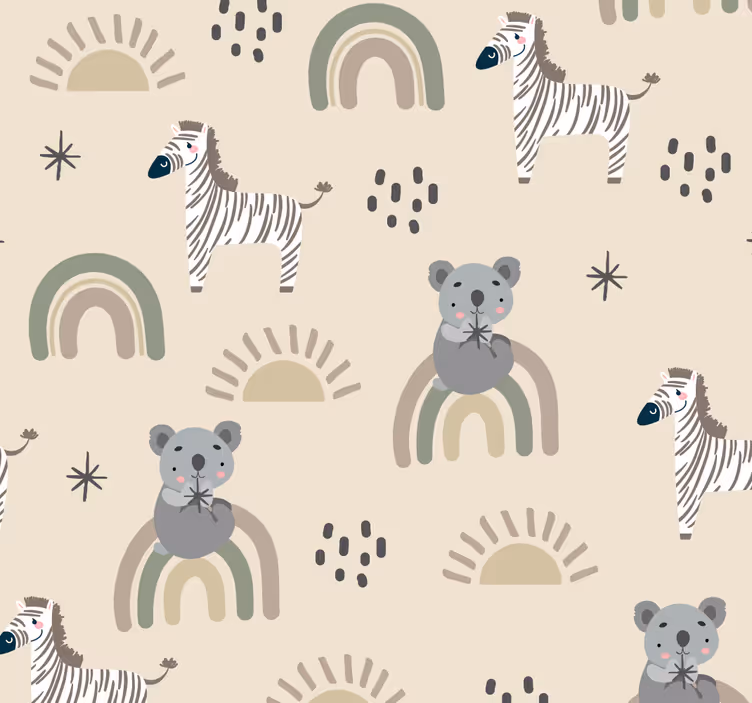 Papel pintado animales patrón infantil beige y gris - TenVinilo