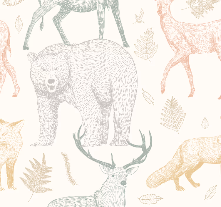 Papel pintado animales diseño de bosque minimalista - TenVinilo