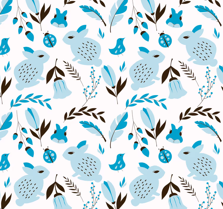Papel pintado animal conejitos azules - TenVinilo