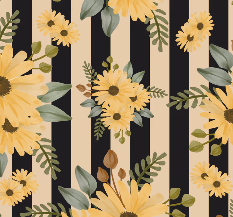 Papel pintado floral patrón de girasol rayado - TenVinilo