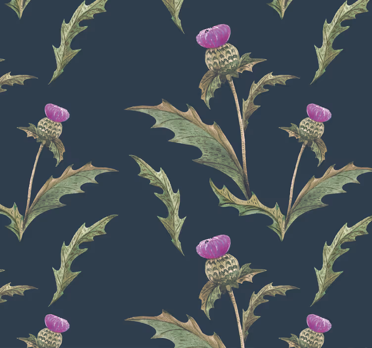 Papel pintado dormitorio cardo escocés verde y morado - TenVinilo