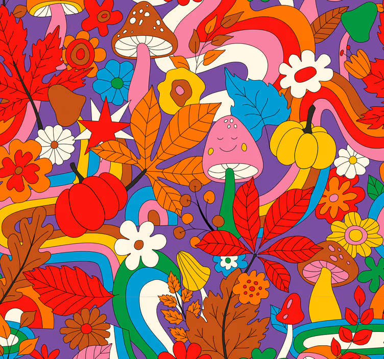 papel pintado patrón psicodélico colorido - TenVinilo