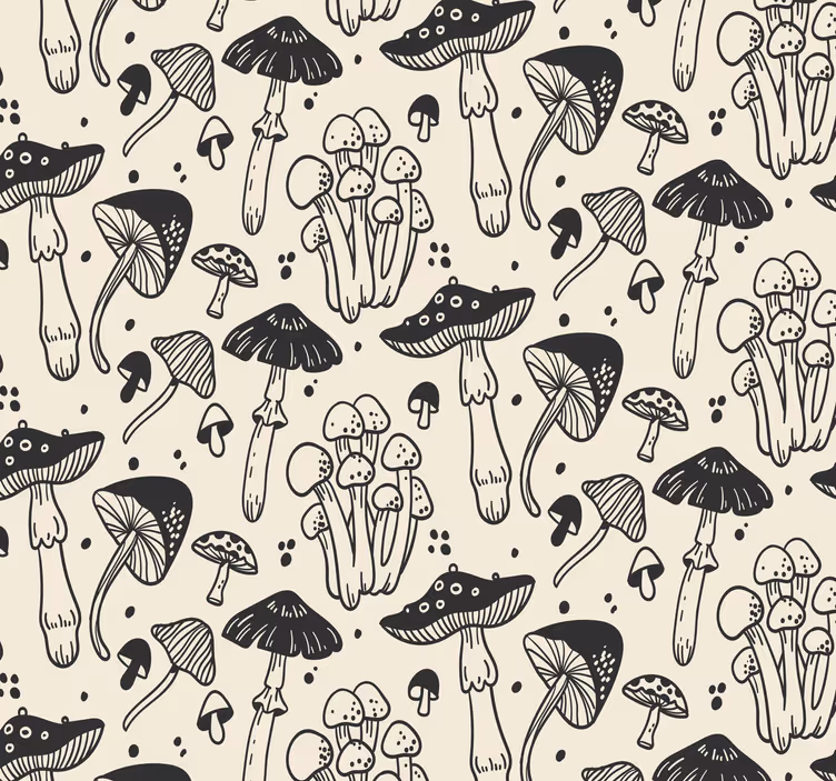 Papel de pared patrón champiñones sobre beige - TenVinilo