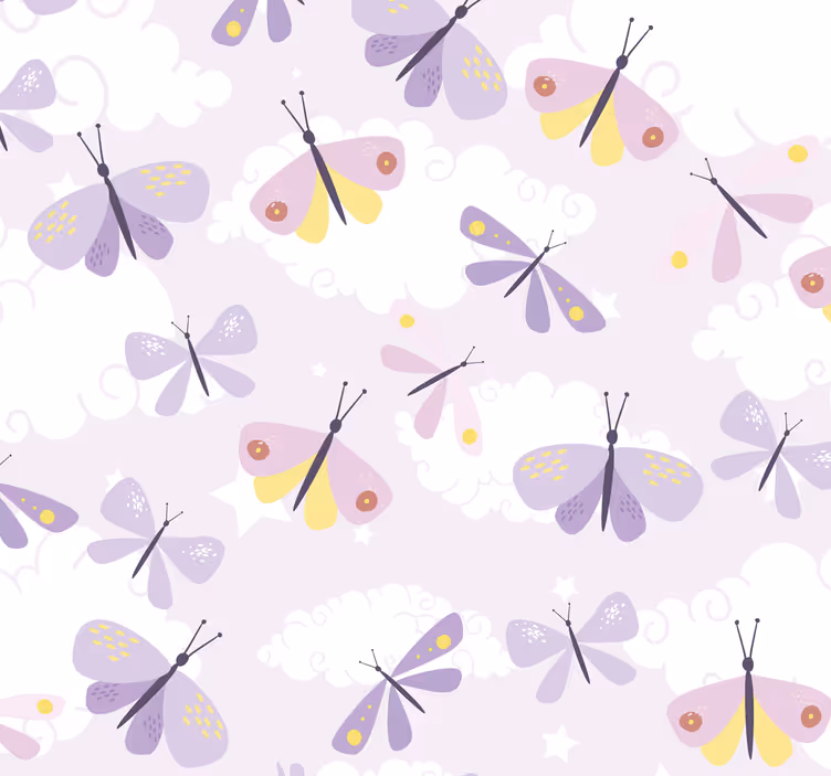 Papel pintado dormitorio mariposas tonos morados y amarillos - TenVinilo
