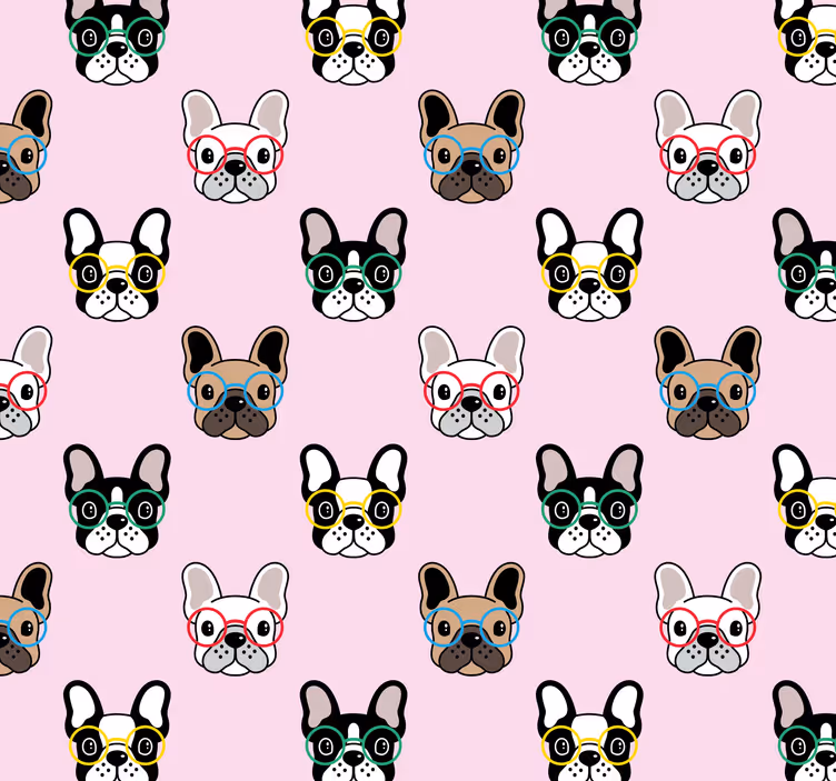 Papel pintado infantil bulldog francés con gafas - TenVinilo