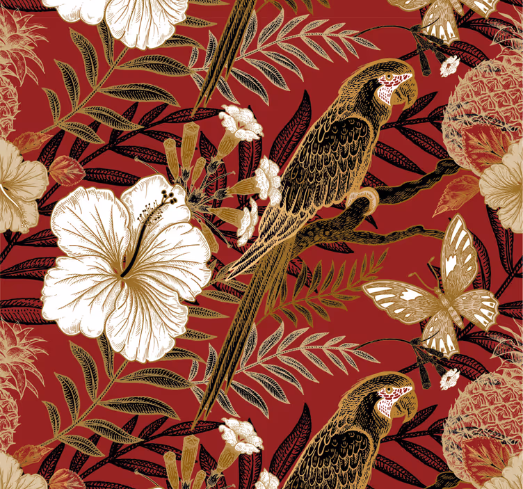 Papel pintado dormitorio rojo floral elegante - TenVinilo
