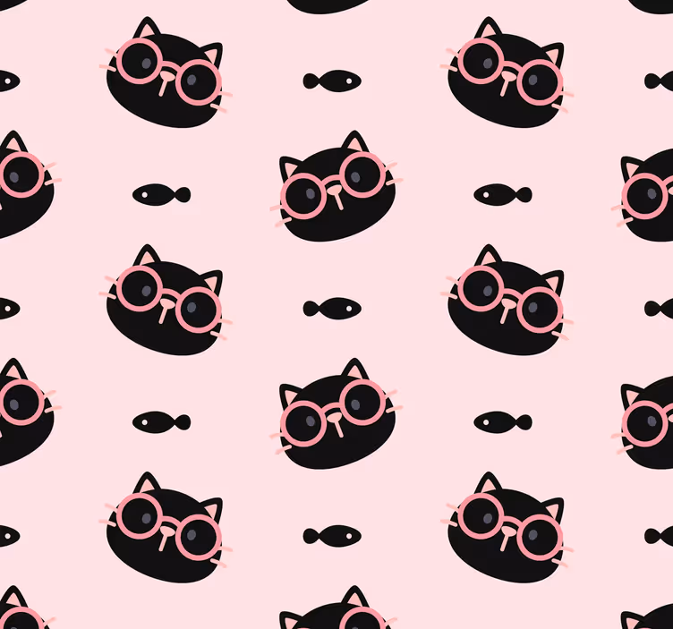 Papel pintado gatos Gatos negros con gafas rosas - TenVinilo